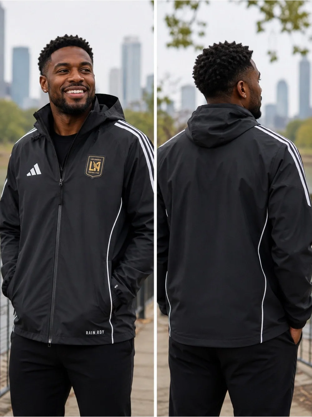 🆕 adidas LAFC RAIN.RDY Hooded Full Zip Jacket Black Men’s Medium NWT